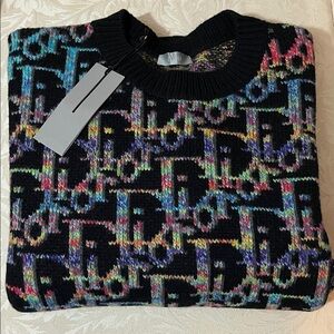Dior Oblique Jacquard Wool Sweater 3XL Navy Monogram NWT - Kim Jones Collection
